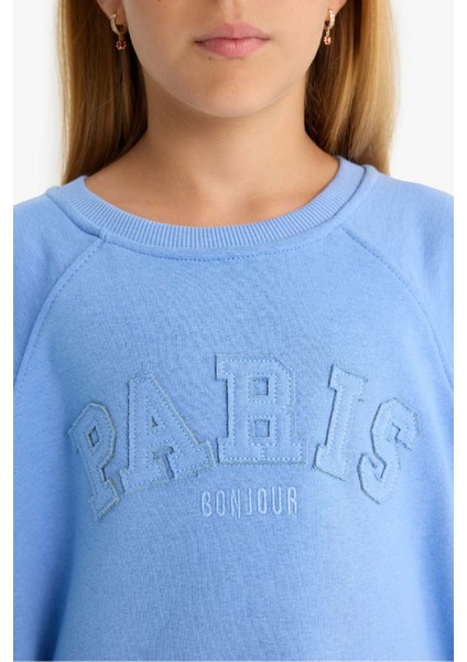 Kız Çocuk Pembe Oversize Geniş Kalıp Bisiklet Yaka Baskılı Sweatshirt D1100A824AU