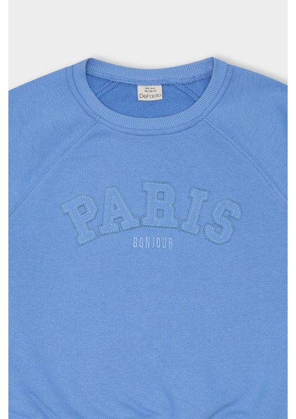 Kız Çocuk Pembe Oversize Geniş Kalıp Bisiklet Yaka Baskılı Sweatshirt D1100A824AU