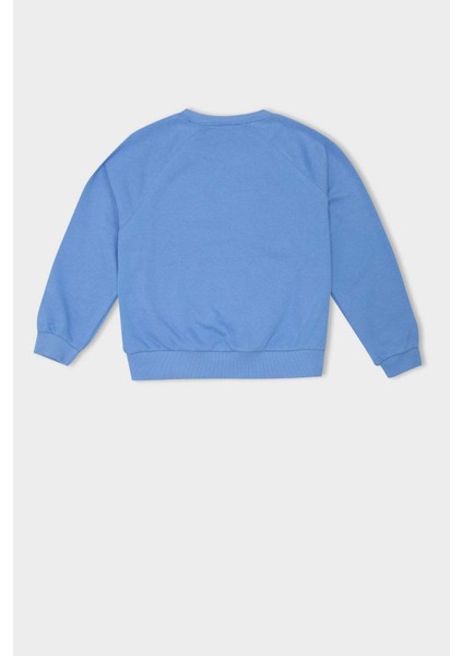 Kız Çocuk Pembe Oversize Geniş Kalıp Bisiklet Yaka Baskılı Sweatshirt D1100A824AU