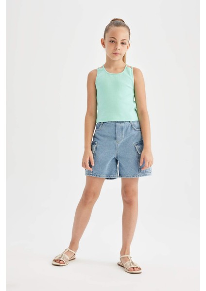 Kız Çocuk Bisiklet Yaka Basic Düz Atlet