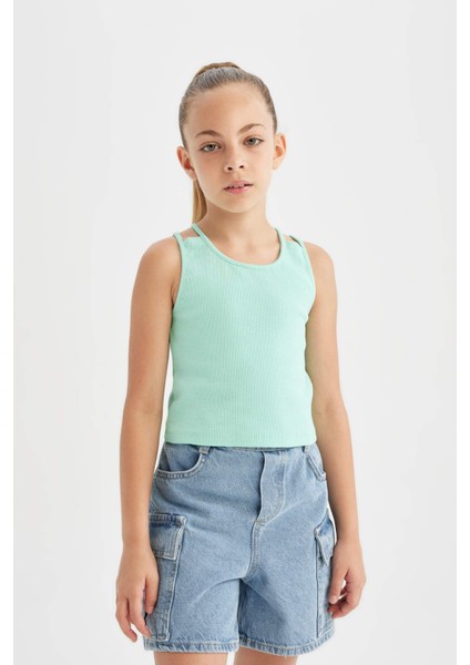 Kız Çocuk Bisiklet Yaka Basic Düz Atlet