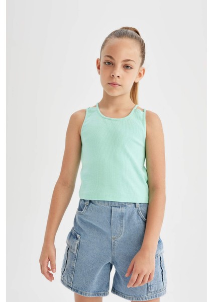 Kız Çocuk Bisiklet Yaka Basic Düz Atlet