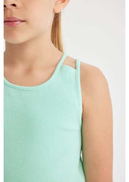 Kız Çocuk Bisiklet Yaka Basic Düz Atlet