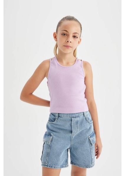 Kız Çocuk Bisiklet Yaka Basic Düz Atlet D0877A824HS