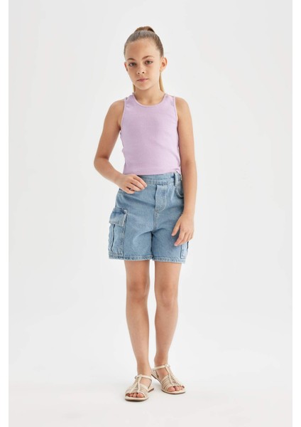 Kız Çocuk Bisiklet Yaka Basic Düz Atlet D0877A824HS