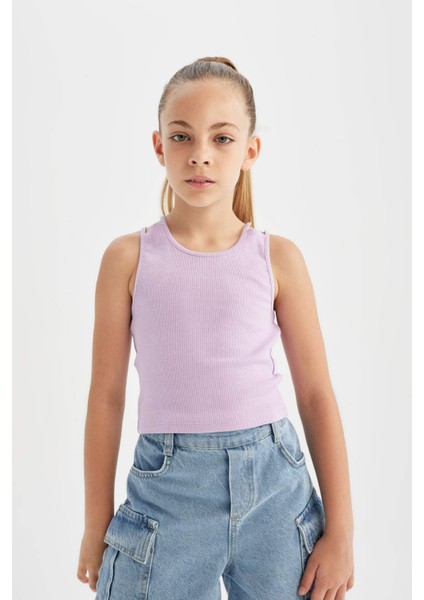 Kız Çocuk Bisiklet Yaka Basic Düz Atlet D0877A824HS