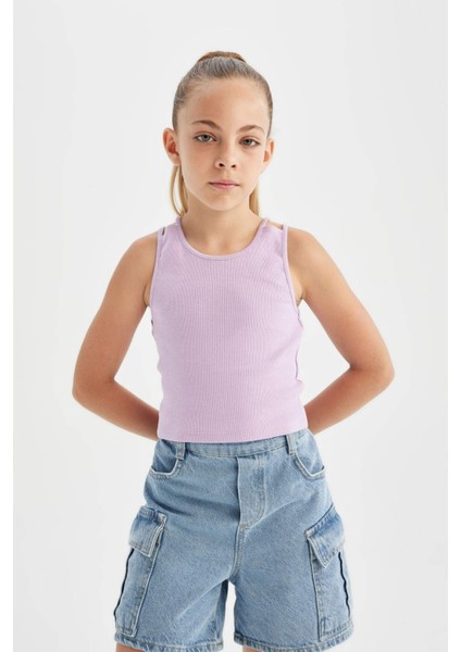 Kız Çocuk Bisiklet Yaka Basic Düz Atlet D0877A824HS