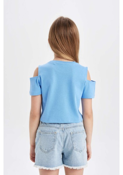 Kız Çocuk Slim Fit Dar Kesim Bisiklet Yaka Basic Düz Ribana Kısa Kollu Tişört C9714A824HS