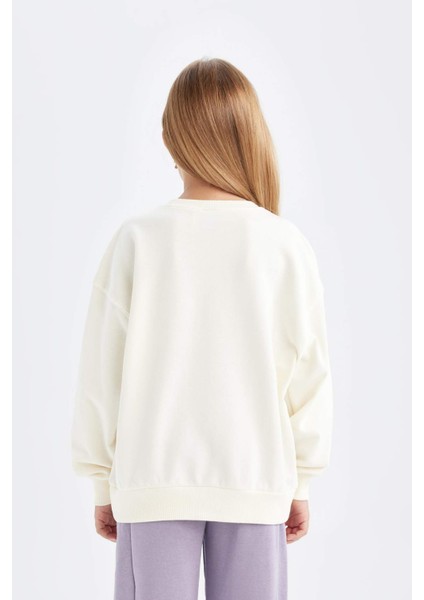 Kız Çocuk Ekru Frozen Relax Fit Bisiklet Yaka Sweatshirt D1119A824AU