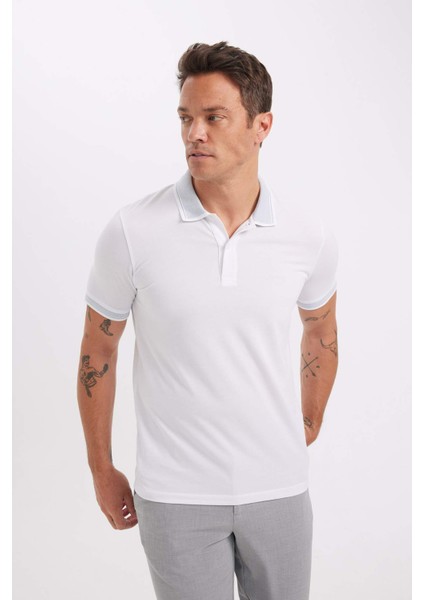 Slim Fit Dar Kesim Polo Yaka Kısa Kollu Pamuklu Tişört D0033AXNS