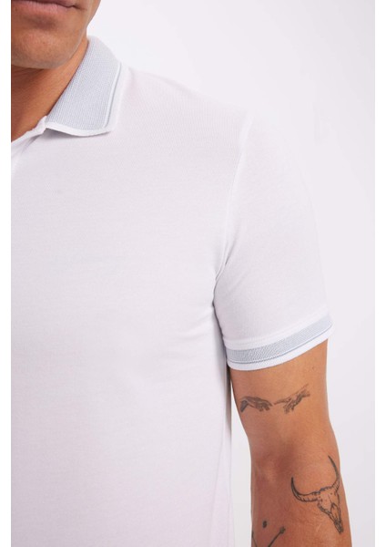 Slim Fit Dar Kesim Polo Yaka Kısa Kollu Pamuklu Tişört D0033AXNS
