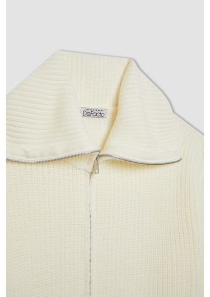 Slim Fit Dar Kesim Dik Yaka Basic Düz Fermuarlı Triko Hırka A3333AX24WN