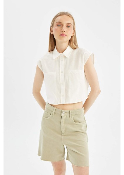 Oversize Geniş Kalıp Flamlı Pamuk Kolsuz Gömlek D0358AX24SM