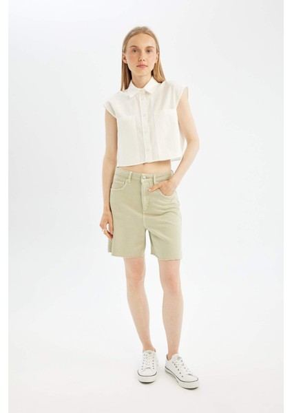 Oversize Geniş Kalıp Flamlı Pamuk Kolsuz Gömlek D0358AX24SM