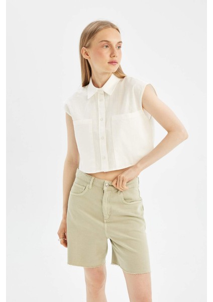 Oversize Geniş Kalıp Flamlı Pamuk Kolsuz Gömlek D0358AX24SM