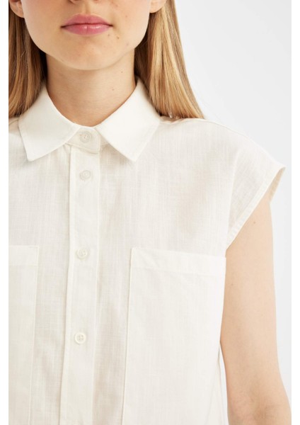 Oversize Geniş Kalıp Flamlı Pamuk Kolsuz Gömlek D0358AX24SM