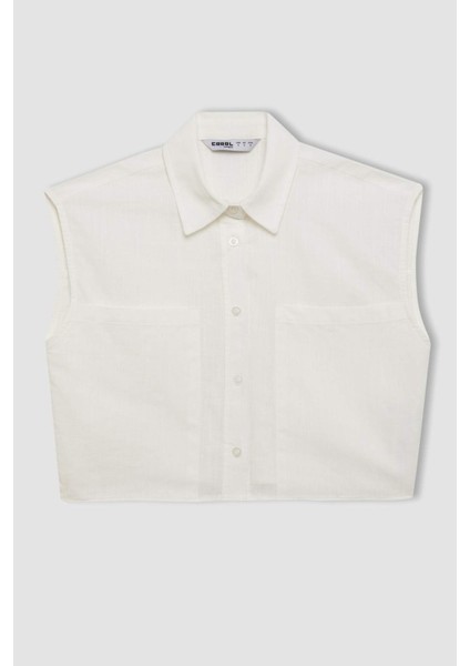 Oversize Geniş Kalıp Flamlı Pamuk Kolsuz Gömlek D0358AX24SM