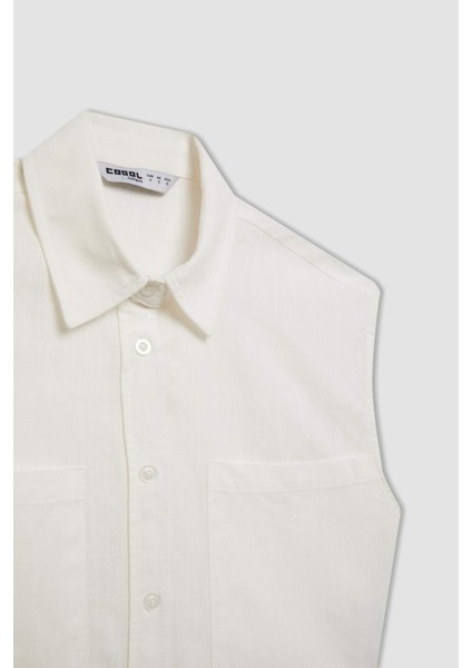 Oversize Geniş Kalıp Flamlı Pamuk Kolsuz Gömlek D0358AX24SM