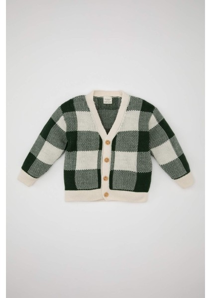 Erkek Bebek Kareli V Yaka Düğmeli Triko Hırka A3836A524AU