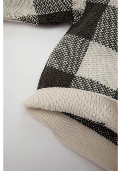 Erkek Bebek Kareli V Yaka Düğmeli Triko Hırka A3836A524AU