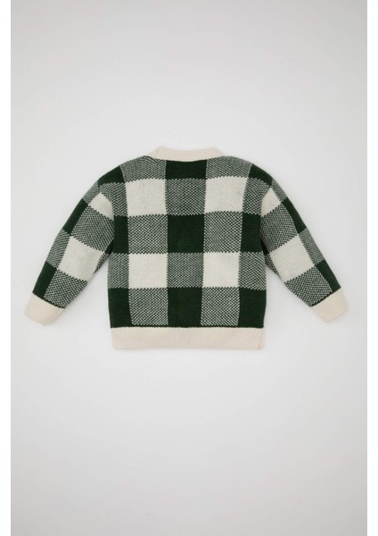 Erkek Bebek Kareli V Yaka Düğmeli Triko Hırka A3836A524AU