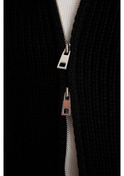 Slim Fit Dar Kesim Basic Düz Fermuarlı Dik Yaka Triko Hırka A3333AX24WN