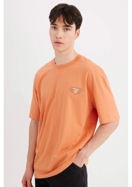 Boxy Fit Bisiklet Yaka Baskılı Kısa Kollu Tişört