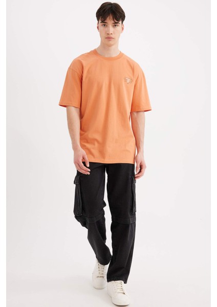 Boxy Fit Bisiklet Yaka Baskılı Kısa Kollu Tişört