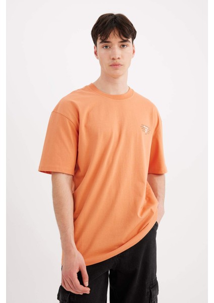 Boxy Fit Bisiklet Yaka Baskılı Kısa Kollu Tişört