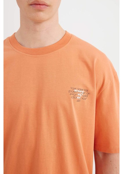 Boxy Fit Bisiklet Yaka Baskılı Kısa Kollu Tişört