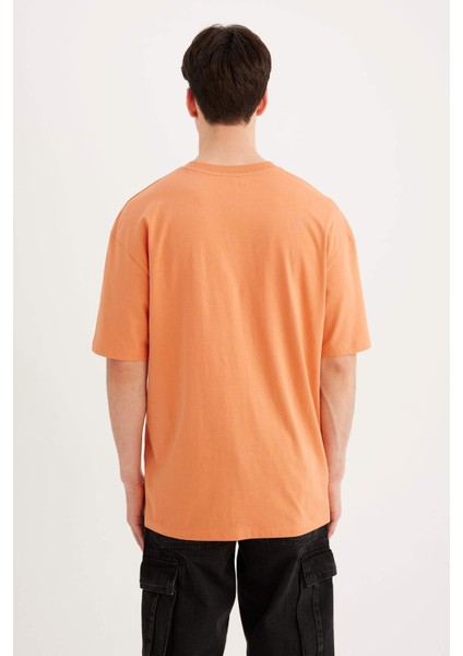 Boxy Fit Bisiklet Yaka Baskılı Kısa Kollu Tişört