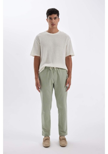 %100 Pamuk Yazlık Jogger Pantolon Dar Paça Beli Bağcıklı Lastikli Cepli Z6475AZ24AU