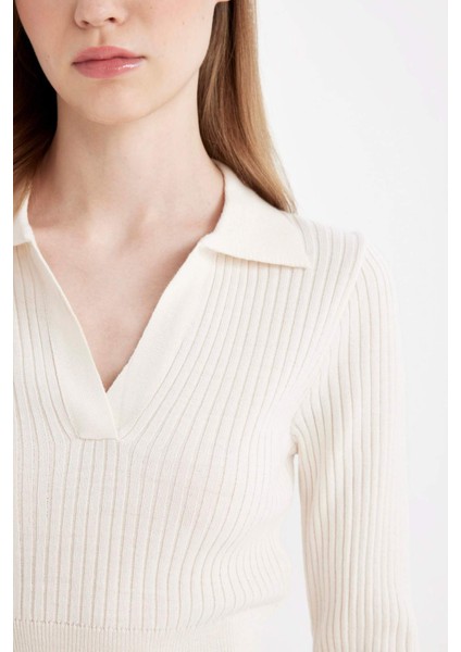 Slim Fit Dar Kesim Polo Yaka Crop Triko Kazak X4929AZ24AU