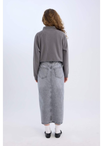 Long Fit Yırtmaçlı Cepli Uzun Boy Jean Etek D1375AX24AU