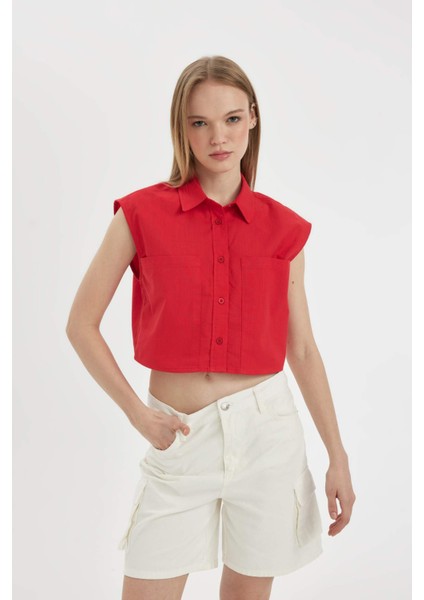 Oversize Geniş Kalıp Flamlı Pamuk Kolsuz Gömlek D0358AX24SM