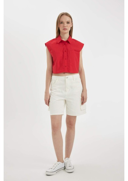 Oversize Geniş Kalıp Flamlı Pamuk Kolsuz Gömlek D0358AX24SM