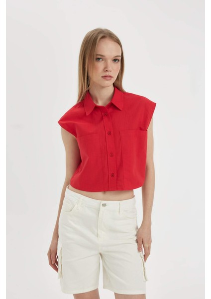 Oversize Geniş Kalıp Flamlı Pamuk Kolsuz Gömlek D0358AX24SM