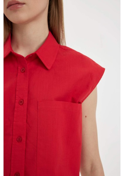 Oversize Geniş Kalıp Flamlı Pamuk Kolsuz Gömlek D0358AX24SM