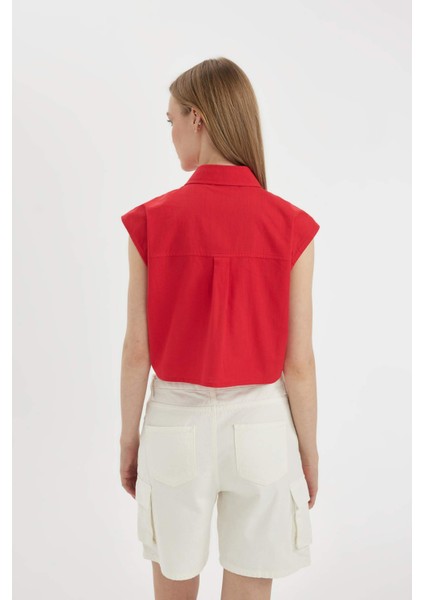 Oversize Geniş Kalıp Flamlı Pamuk Kolsuz Gömlek D0358AX24SM