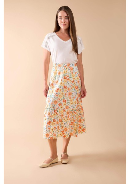 Çiçek Desenli A Kesim Midi Etek A5957AX24HS