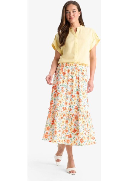 Çiçek Desenli A Kesim Midi Etek A5957AX24HS