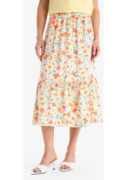 Çiçek Desenli A Kesim Midi Etek A5957AX24HS