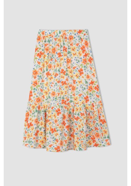 Çiçek Desenli A Kesim Midi Etek A5957AX24HS
