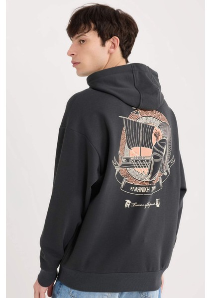 Boxy Fit Kapüşonlu Sırt Baskılı Sweatshirt D0854AX24AU