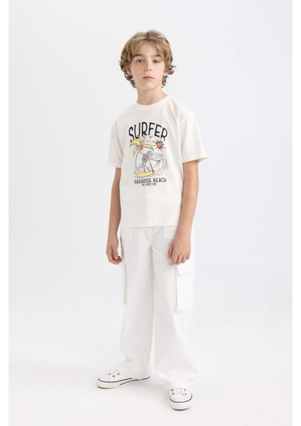 Erkek Çocuk Bisiklet Yaka Baskılı Kısa Kollu Tişört