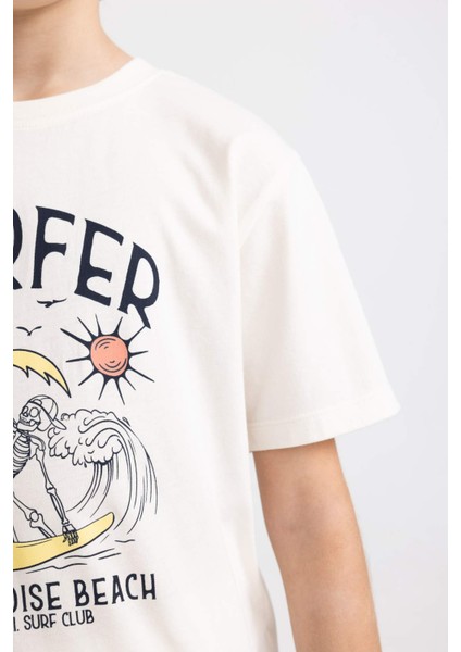 Erkek Çocuk Bisiklet Yaka Baskılı Kısa Kollu Tişört