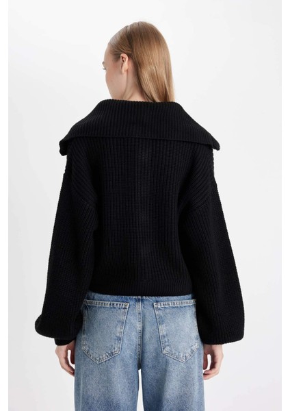 Slim Fit Dar Kesim Basic Düz Fermuarlı Dik Yaka Triko Hırka A3333AX24WN