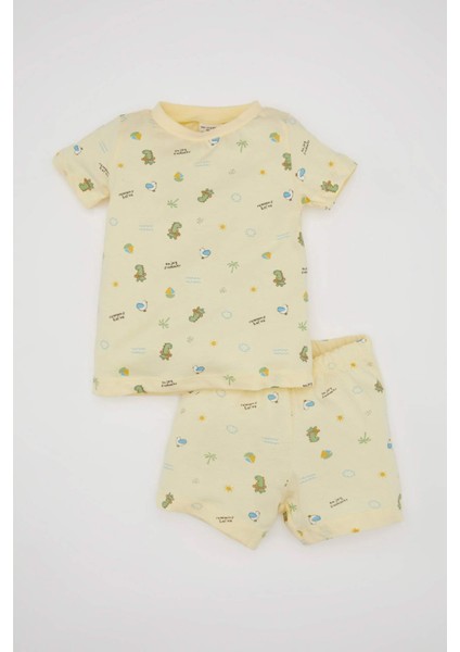 Erkek Bebek Pijama Takımı Dinazor Desenli Penye Kısa Kollu Üst Şort C5200A524HS