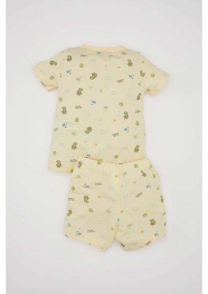 Erkek Bebek Pijama Takımı Dinazor Desenli Penye Kısa Kollu Üst Şort C5200A524HS