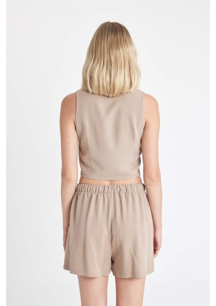 Fitted Pijama Yaka Keten Karışımlı Kolsuz Gömlek A6858AX24HS